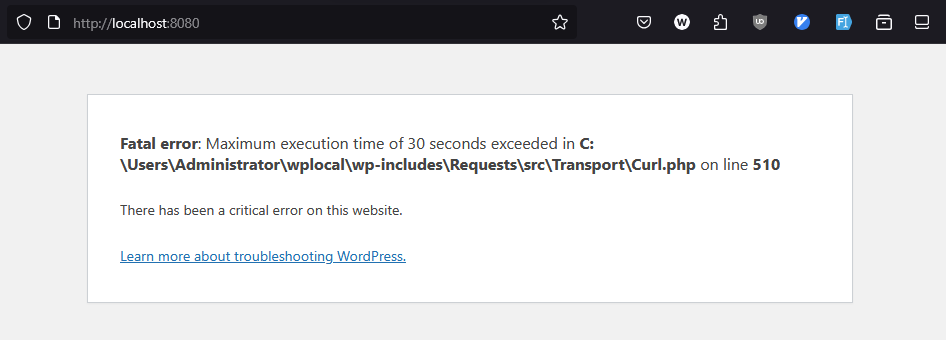 a screenshot showcasing wordpress elementor didnt work fatal error max execution time 30 second